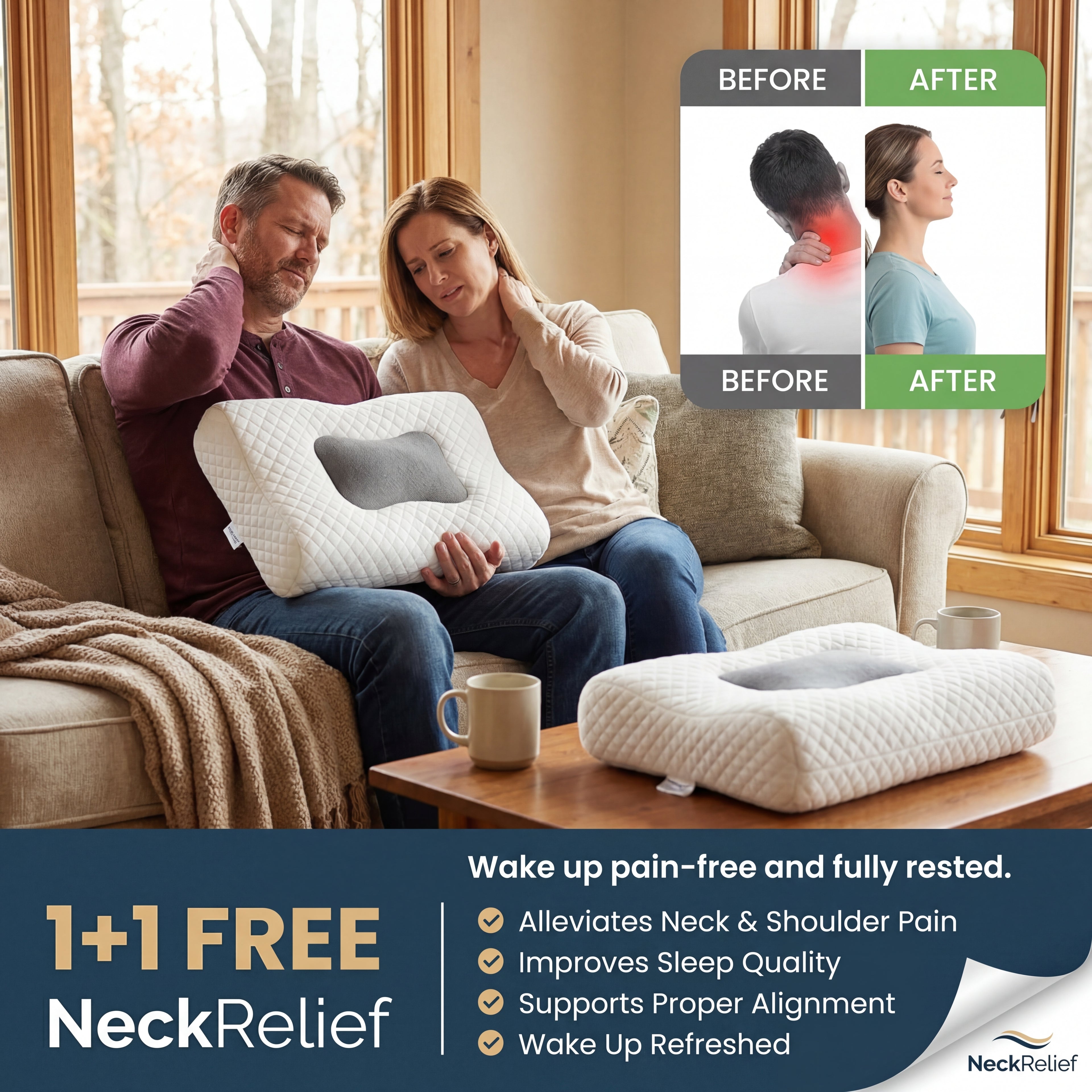 1+1 FREE NeckRelief | Wake up pain-free and fully rested.